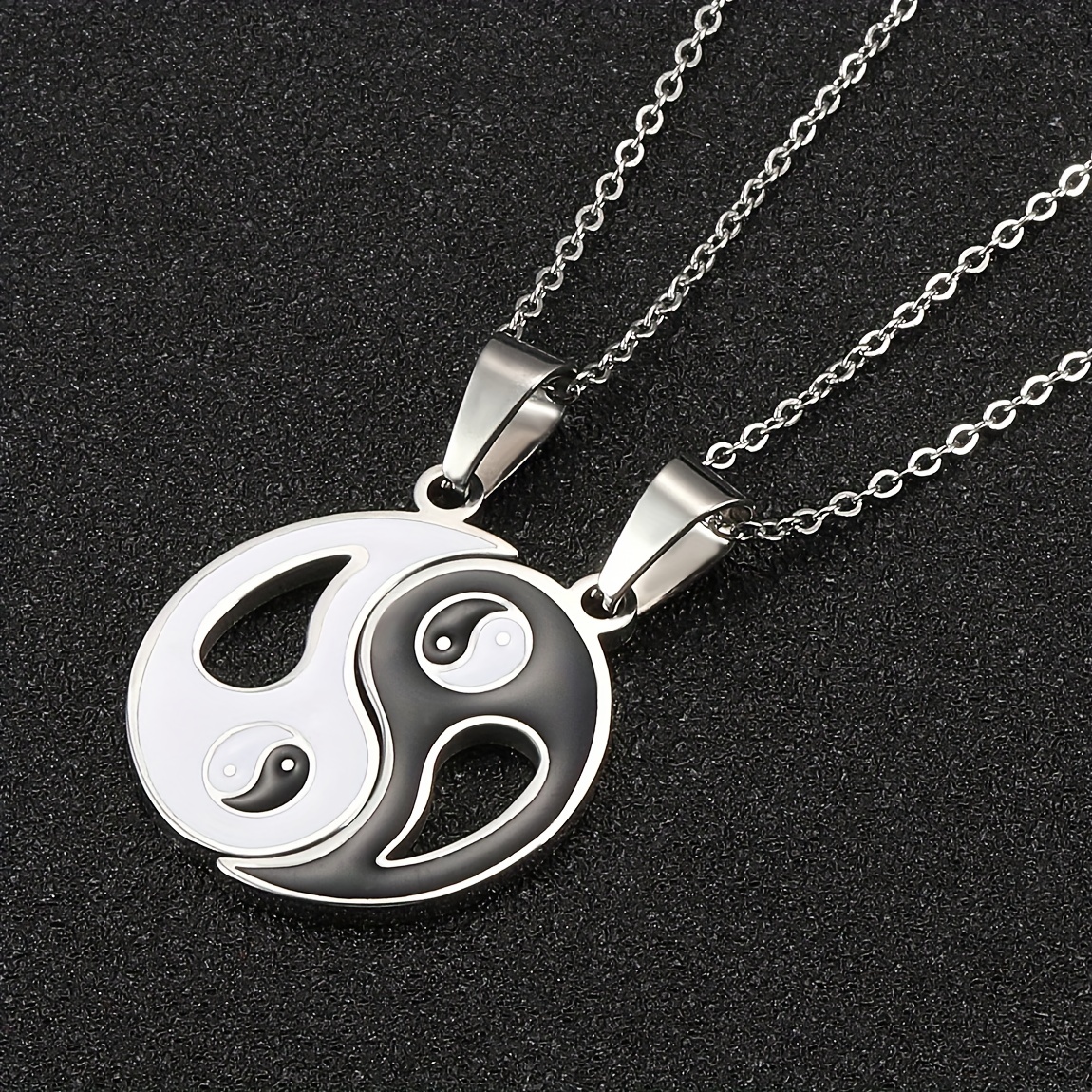 Yin Yang Puzzle Matching Pendant Necklace Couples Stainless Steel Enamel
